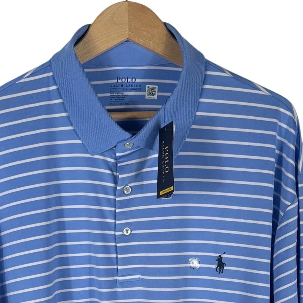 Polo Ralph Lauren Performance Striped Golf Polo Shirt Mens 3XLT Blue White NWT